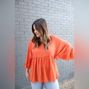 🌸✨ Haptics Frill Sleeve Peplum Top – Coral | Size Medium | NWT ✨🌸